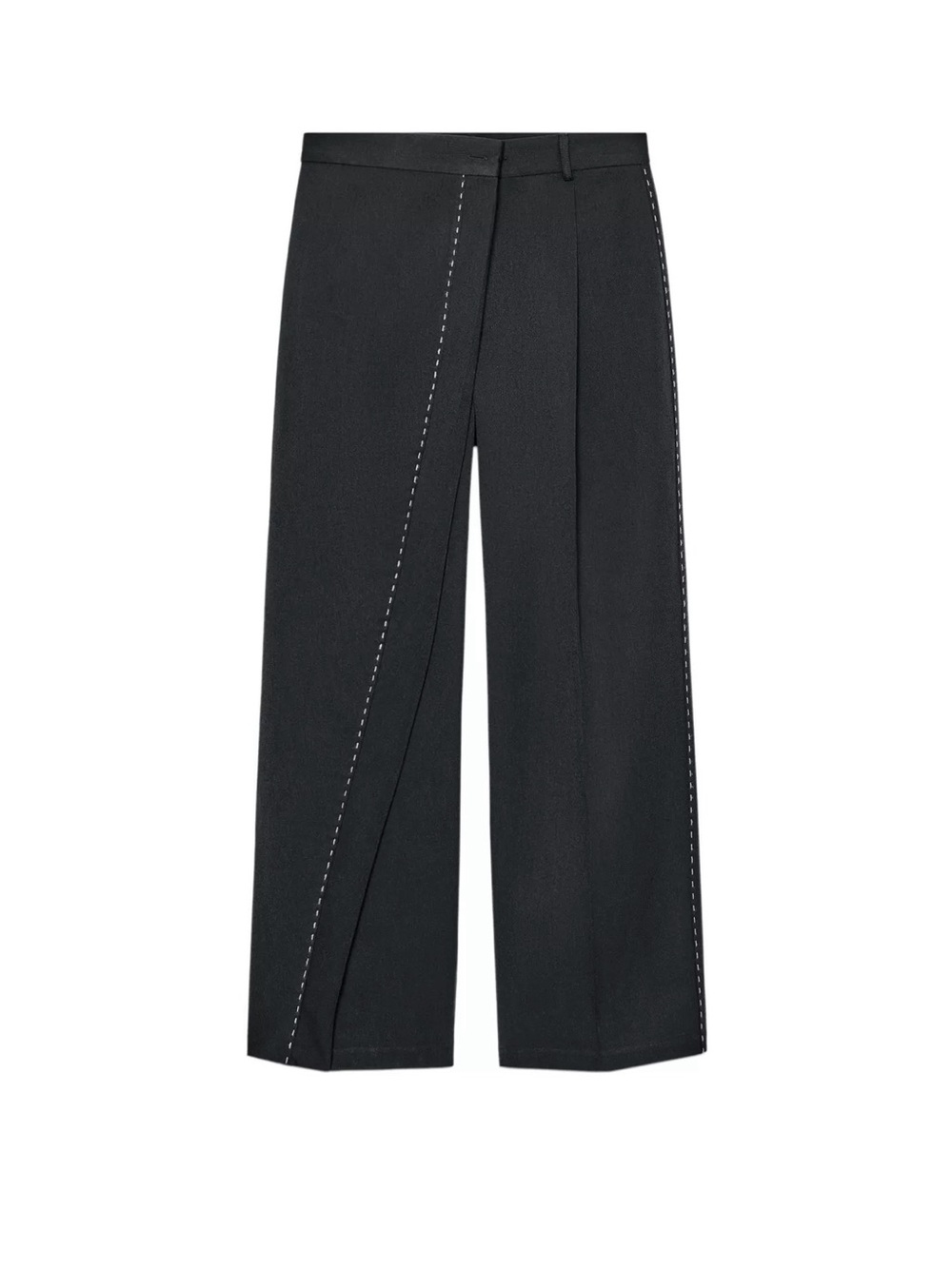 Zara women’s  Black Wide-Leg Trousers with Asymmetric Stitch Detail sz small new